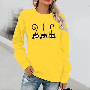 Yellow sweatshirt  with 3 peeking black cats - JBCoolCats
