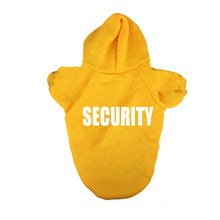 Load image into Gallery viewer, Yellow pet hoodie with &#39;SECURITY&#39; text - JBCoolCats