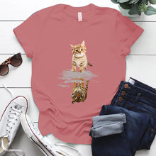 Load image into Gallery viewer, Dusty rose  t-shirt with a cat and tiger reflection design,Tiger Reflection Graphic T-Shirts -  JBCoolCats