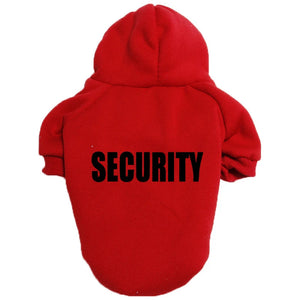 Red pet hoodie with 'SECURITY' printed on the back - JBCoolCats