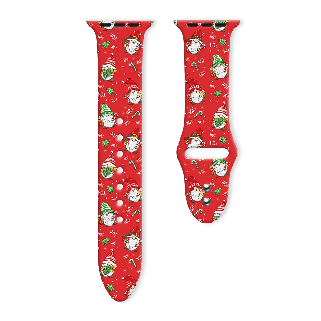 Christmas-themed watch bands with with Santa, Christmas trees, candy canes, holly. Christmas Apple iWatch Band - Ho-Ho-Holiday Cheer - JBCoolCats