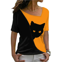 Load image into Gallery viewer, Vibrant Casual Funny Cat T-Shirt - Orange &amp; Black - JBCoolCats