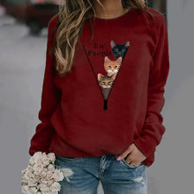 Load image into Gallery viewer, burgandy sweatshirt with cat design and text, - Ew People 3-Cat Peekaboo Fleece - Sassy Sangria - JBCoolCats