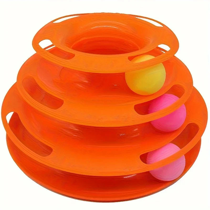 Orange plastic toy with multiple levels and colorful balls - Cat Toys - JBCoolCats
