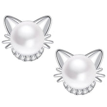 Load image into Gallery viewer, Cute Kitty Simulated Pearl Stud Earrings - Jewelry - JBCoolCats