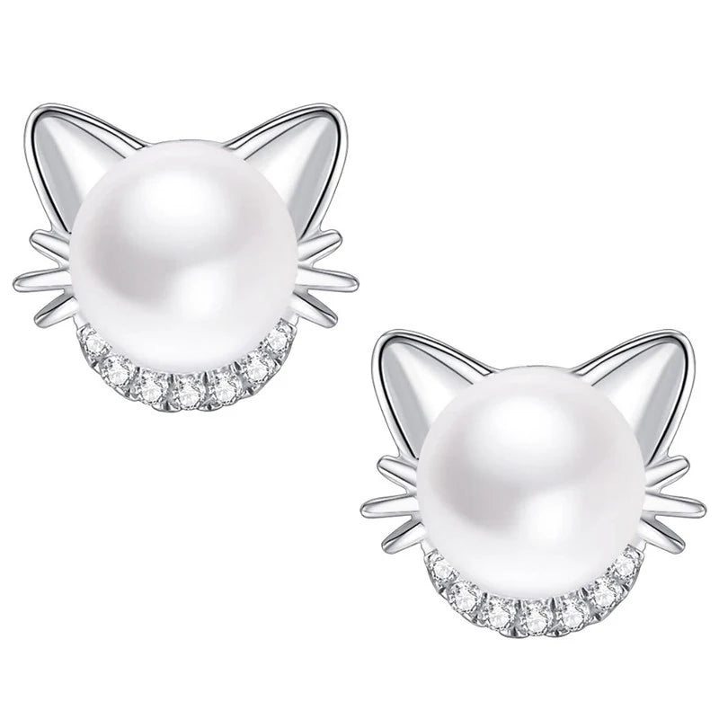 Cute Kitty Simulated Pearl Stud Earrings - Jewelry - JBCoolCats