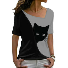 Load image into Gallery viewer, Vibrant Casual Funny Cat T-Shirt - Gray &amp; Black - JBCoolCats