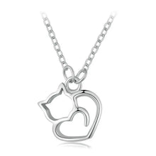 Load image into Gallery viewer, Silver Kitty Heart Necklace - Silver - JBCoolCats