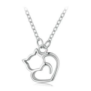 Silver Kitty Heart Necklace - Silver - JBCoolCats