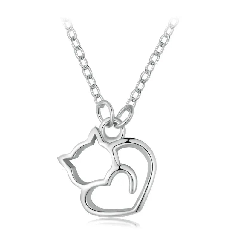 Silver Kitty Heart Necklace - Silver - JBCoolCats