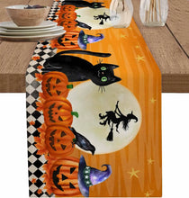 Load image into Gallery viewer, Spooky Cats &amp; Pumpkins Table Runner - Orange - JBCoolCats