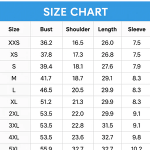 Tiger Print T-Shirts - Size Chart - JBCoolCats