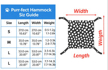 Load image into Gallery viewer, Size chart for product dimensions and weight The Purr‑fect Hangout Pet Hammock – Size Chart - JBCoolCats