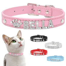 Load image into Gallery viewer, Personalized Rhinestone Leather Cat Collar - Accessory - JBCoolCats