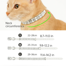 Load image into Gallery viewer, Cat wearing a pearl collar with size chart Pearl and Rhinestone Glam Collar - Size Chart - JBCoolCats