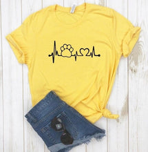 Load image into Gallery viewer, Cat Paw Heartbeat T-Shirt - Yellow - JBCoolCats