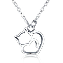 Load image into Gallery viewer, Silver Kitty Heart Necklace - Jewelry - JBCoolCats