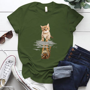 Tiger Reflection Graphic T-Shirts - Olive - JBCoolCats