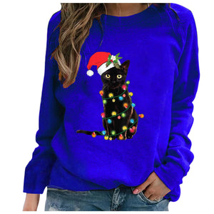 Decorating for Christmas Cat Sweatshirt - Blue - JBCoolCats