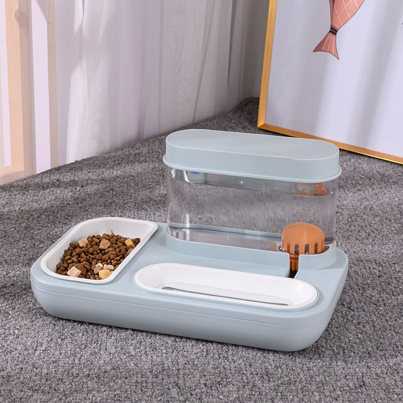 Slender Automatic Drinking Fountain with Food Bowl - Pale Blue - JBCoolCats