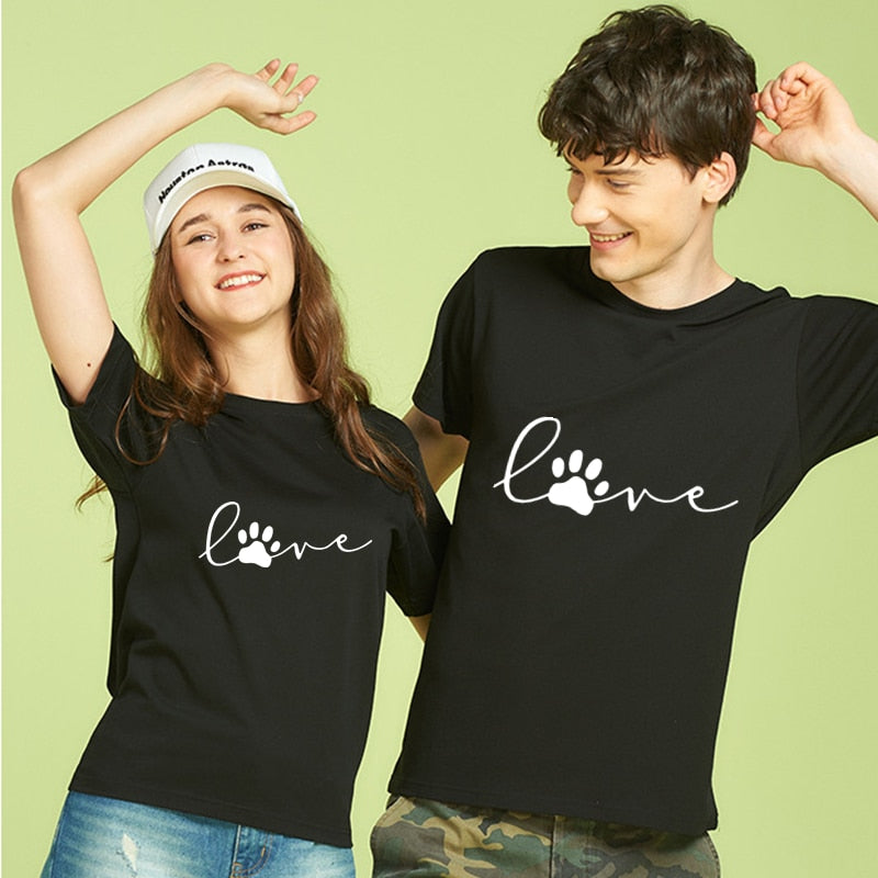 Cute Love Paw Print T Shirt - Black - JBCoolCats