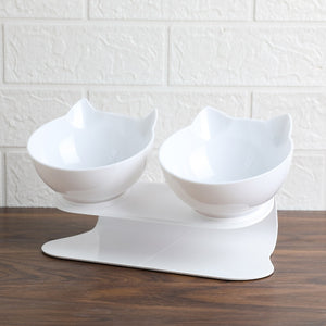 Cute Unique Cat Food Bowls - White Double - JBCoolCats
