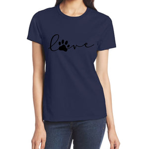 Cute Love Paw Print T Shirt - Deep Blue - JBCoolCats