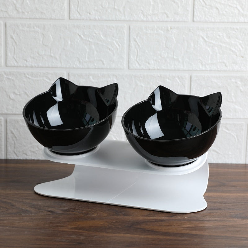 Cute Unique Cat Food Bowls - Black Double - JBCoolCats