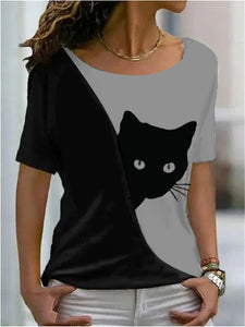 Vibrant Casual Funny Cat T-Shirt - Gray & Black - JBCoolCats
