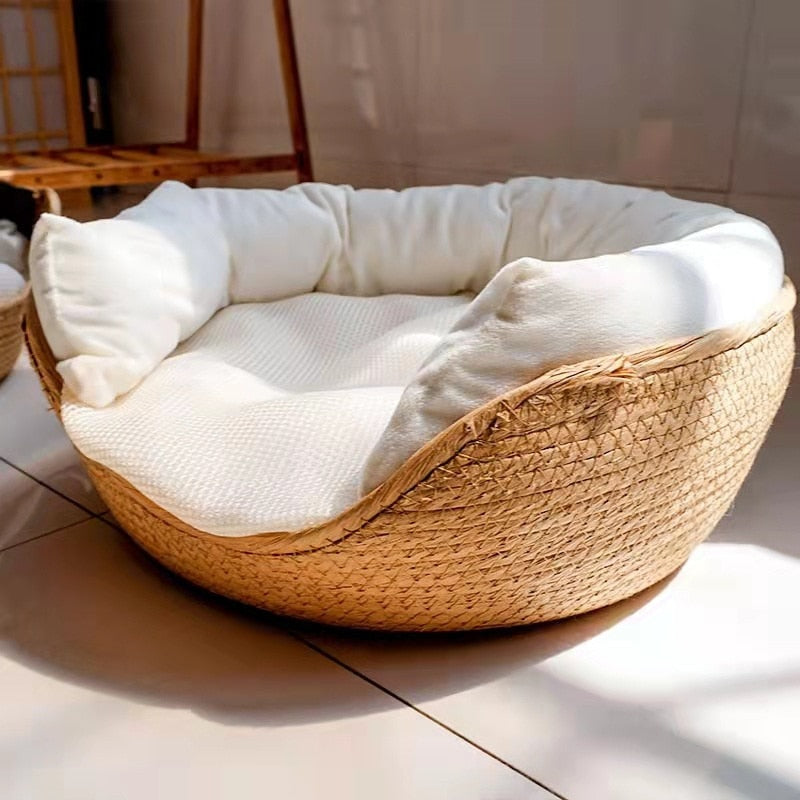 Woven Bamboo Cozy Cat Bed - Inside View- JBCoolCats