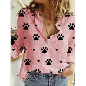 Long Sleeve Vintage Paw Print Shirt - Pink - JBCoolCats