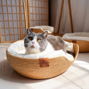 Woven Bamboo Cozy Cat Bed - Alt View- JBCoolCats