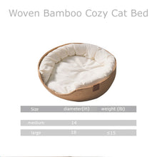 Load image into Gallery viewer, Woven Bamboo Cozy Cat Bed - Size Chart- JBCoolCats