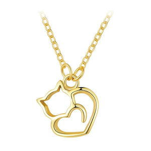 Silver Kitty Heart Necklace - Gold - JBCoolCats