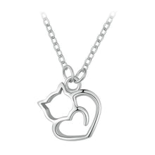 Load image into Gallery viewer, Silver Kitty Heart Necklace - Silver - JBCoolCats