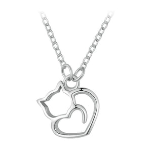 Silver Kitty Heart Necklace - Silver - JBCoolCats