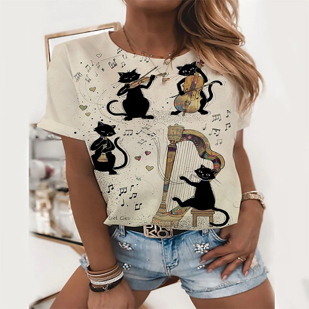 Casual Musical Cartoon Cats T-Shirt - Alt View - JBCoolCats