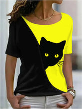 Load image into Gallery viewer, Vibrant Casual Funny Cat T-Shirt - Yellow &amp; Black  - JBCoolCats