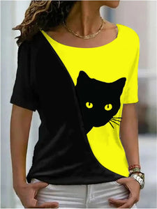 Vibrant Casual Funny Cat T-Shirt - Yellow & Black  - JBCoolCats