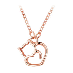 Silver Kitty Heart Necklace - Rose Gold- JBCoolCats