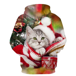 Snuggly Kitty Christmas Hoodie - Front- JBCoolCats
