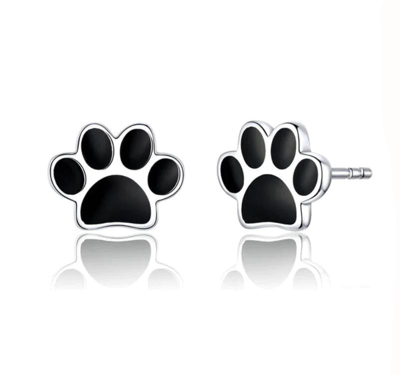 Sterling Silver Cat Paw Stud Earrings - Black - JBCoolCats