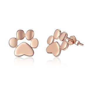 Sterling Silver Cat Paw Stud Earrings - Rose Gold - JBCoolCats