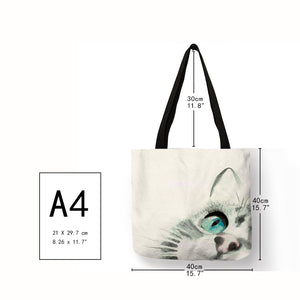 Cute Watercolor Painted Cat Tote - Size - JBCoolCats