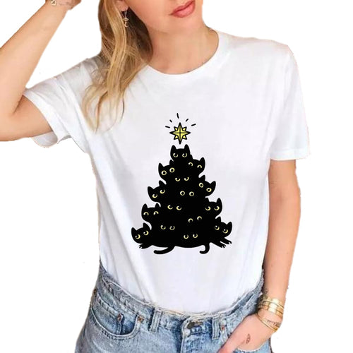 Funny Black Cat Christmas Tree T-Shirt - Clothing - JBCoolCats