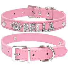 Load image into Gallery viewer, Personalized Rhinestone Leather Cat Collar - Pink - JBCoolCats