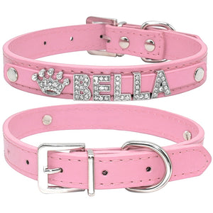 Personalized Rhinestone Leather Cat Collar - Pink - JBCoolCats
