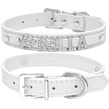 Load image into Gallery viewer, Personalized Rhinestone Leather Cat Collar - white - JBCoolCats