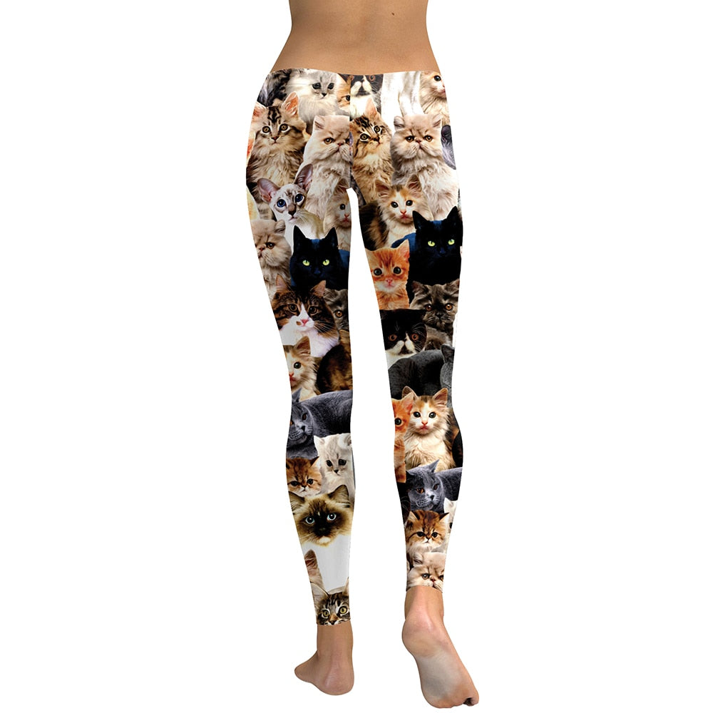 Cat Print Workout Leggings - Back View - JBCoolCats