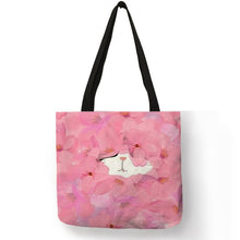 Load image into Gallery viewer, Cute Watercolor Painted Cat Tote - Pink Petals - JBCoolCats